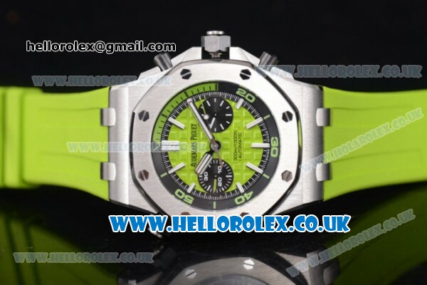 Audemars Piguet Royal Oak Offshore Diver Chrono Clone AP Calibre 3126 Automatic Steel Case with Green Dial Stick Markers and Green Rubber Strap (JF) - Click Image to Close